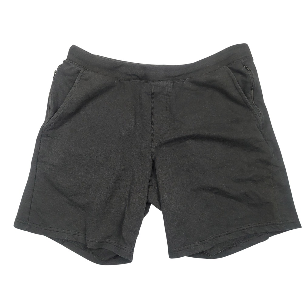 Eddie Bauer Lounge Shorts Mens L Black Zipper Pockets Solid Cotton Blend Knit